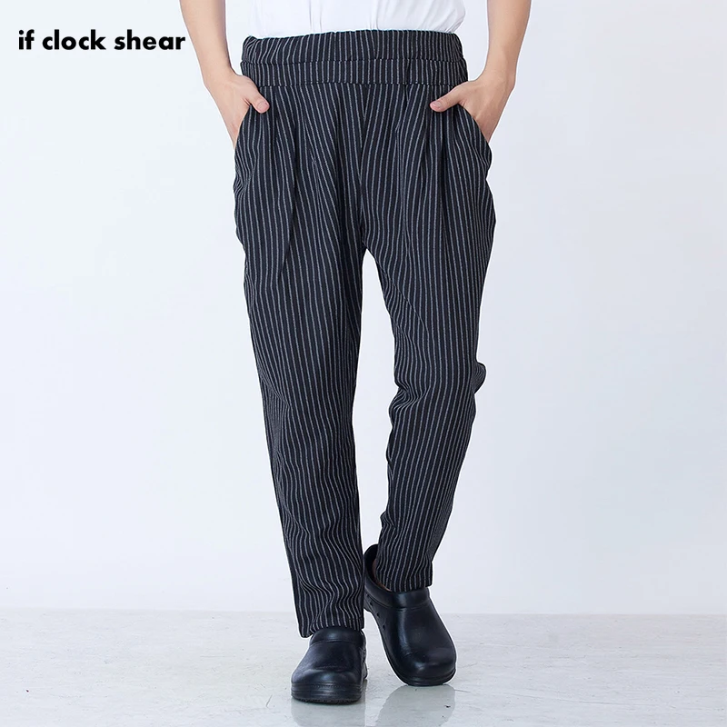 Модные брюки шеф повара для работы черные в полоску дышащие специальные оснастки