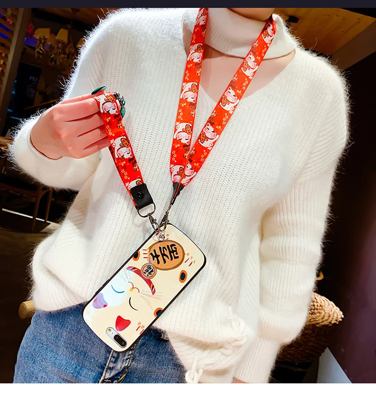 For iphone 11 Pro Fortune Cat Shield Case Lucky Soft cover XS max X XR 6 6s 6sp 7 8 plus Maneki Neko +straps |