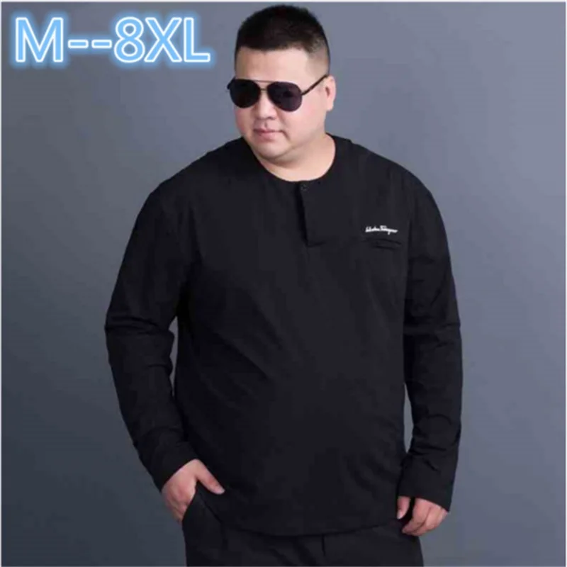 _ 10XL 8XL 6XL 5XL 2018 Весенняя новая футболка с длинным рукавом Мужская свободная Модная