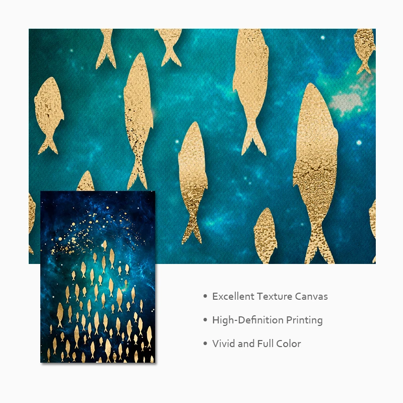 Golden Fish Butterfly Bird Wall Art Canvas Abstract Painting Modern Home Decor Posters and Prints Decoration Picture Living Room |