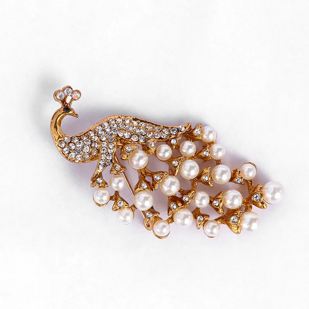 Женская винтажная брошка в виде павлина с искусственным жемчугом и