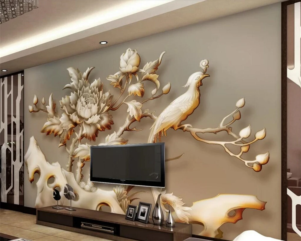 Beibehang Custom wallpaper Danfeng Chaoyang Large jade TV sofa Background wall Living room Bedroom Embossed mural 3d | Обустройство