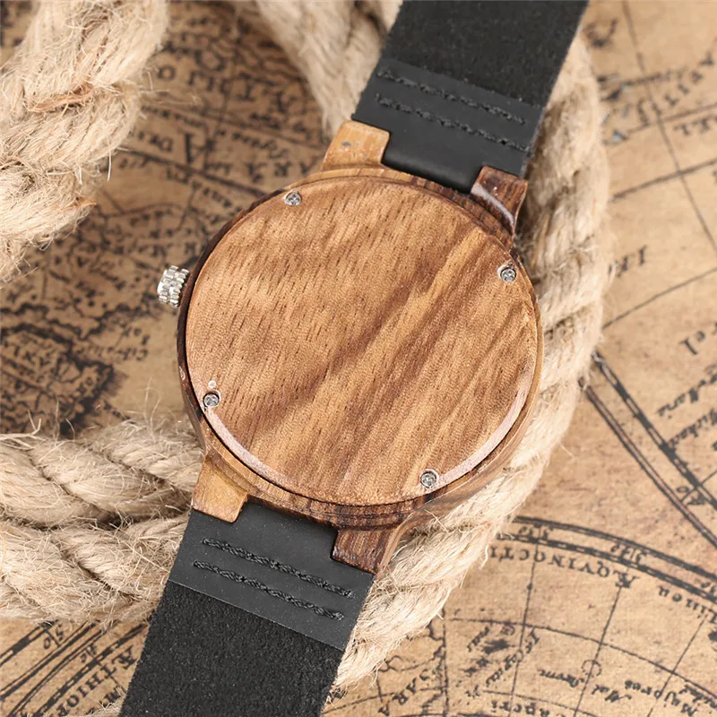 Креативные Часы из бамбукового дерева натуральный черный кожаный ремешок
