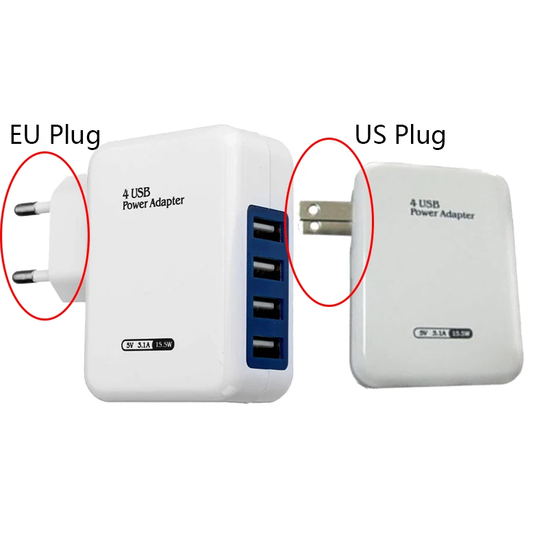 Горячая 5V 3.1A 4 USB порта AC вилка Европа/США зарядное устройство адаптер