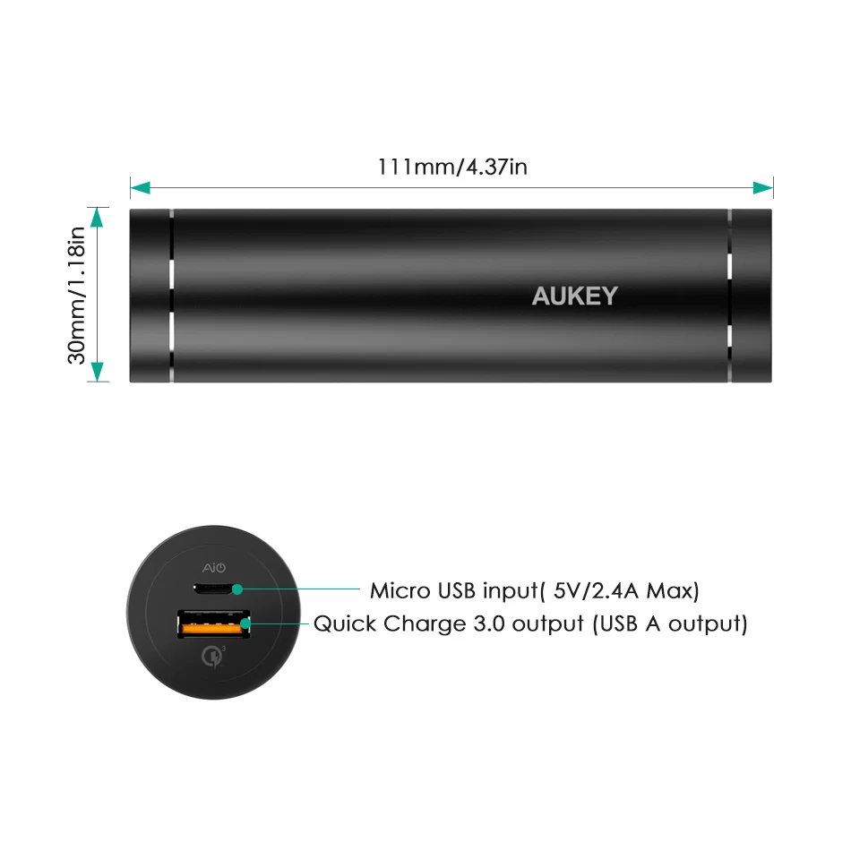 AUKEY Мощность банк Quick Charge 3 0 5000 мАч Мини Цилиндрические телефон bacnk Портативный