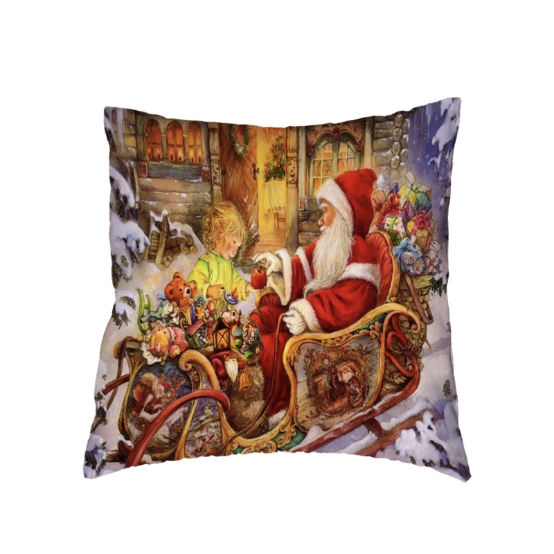 

Christmas Collection Cushion Cover 45cm Santa Christmas Tree Deer Home Bedroom Sofa Holiday Gift Polyester Peach Skin Pillowcase