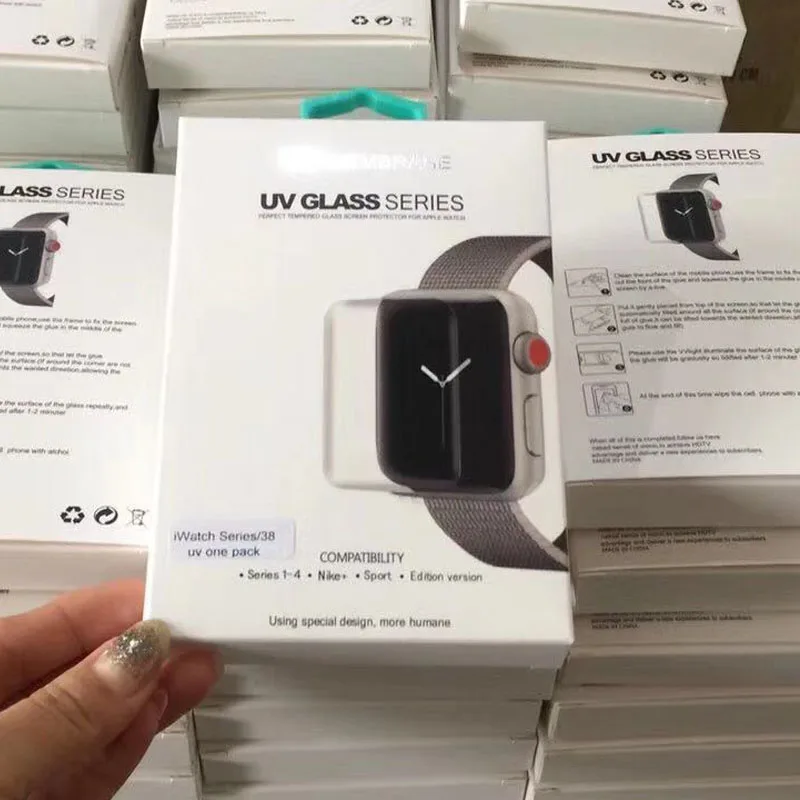 Для Apple Watch Series 4 Жидкий УФ Клей закаленное стекло протектор экрана для Apple Watch 38 мм 40 мм 42 мм 44 мм 2 шт./лот