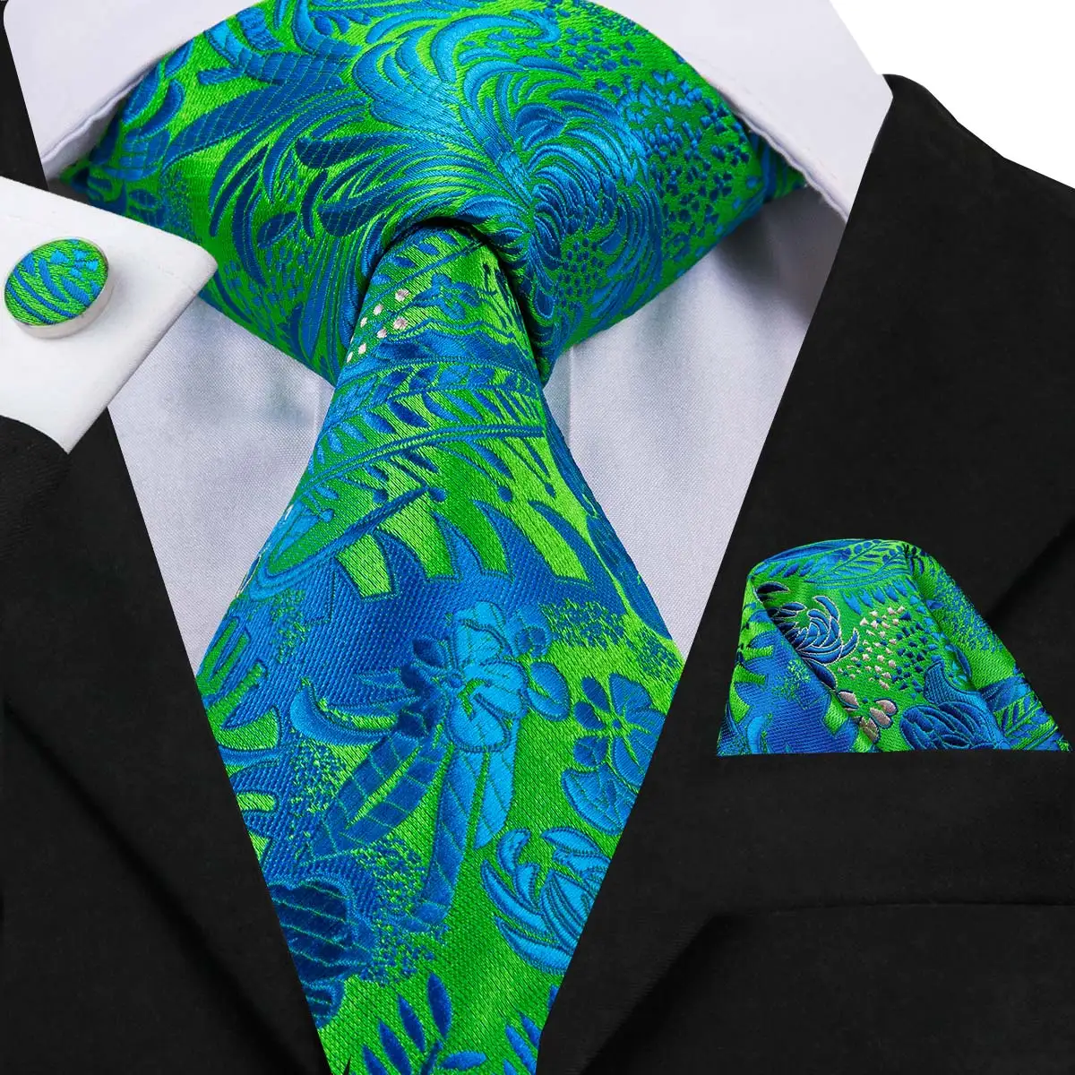 

Hi-Tie Green Floral Silk Tie 2019 Fashion Men's Gift Floral Tie Set Pocket Square Cufflinks Suit Wedding Green Neck Tie C-3056