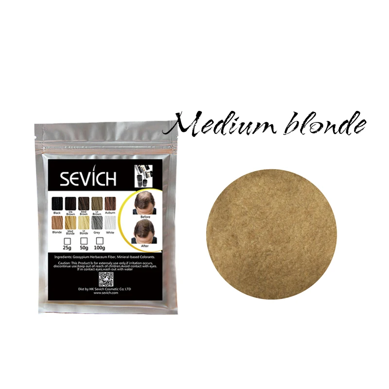 100G med-blonde Sevich 100 г строительное волокно для волос, консилер для выпадения волос, утолщенный порошок, продукт для ухода за волосами, Кератиновое салонное лечение волос - Цвет: 100G med-blonde