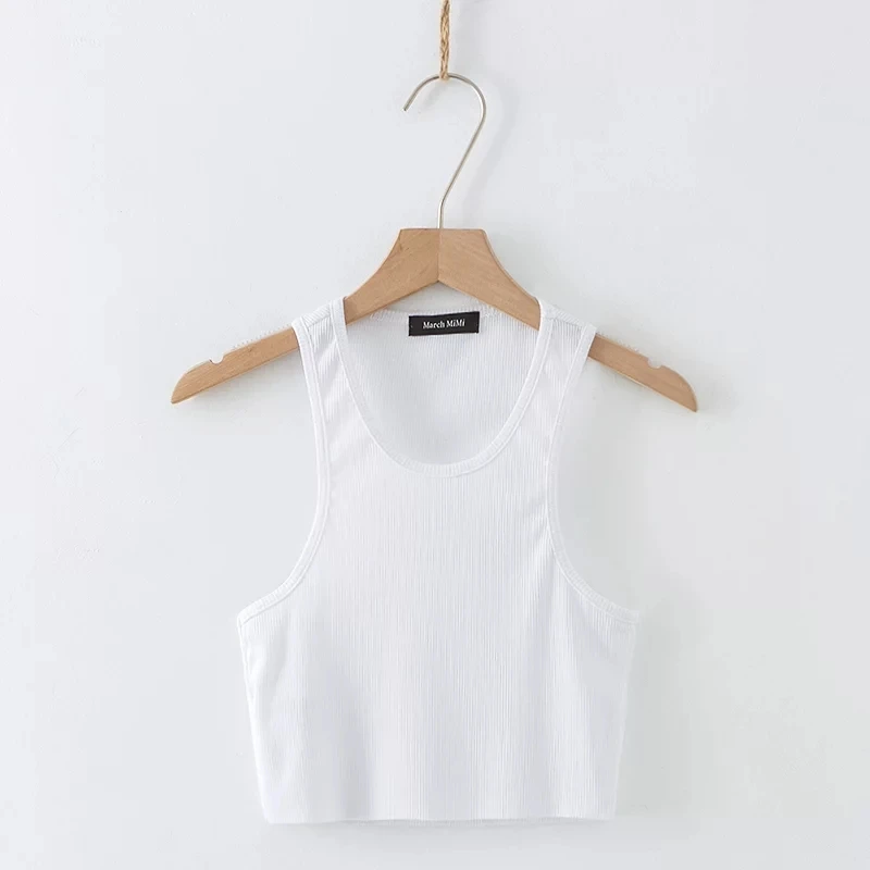 pure white Для женщин Повседневное ребристые бак укороченный топ - Цвет: pure white