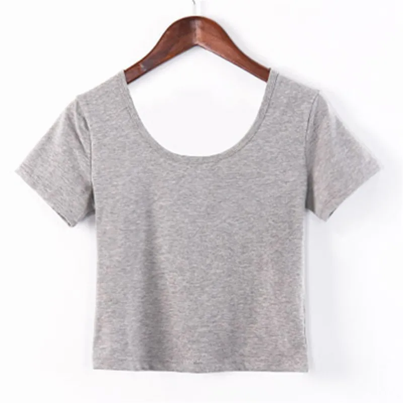 Женский укороченный топ с u образным вырезом футболка коротким рукавом базовая