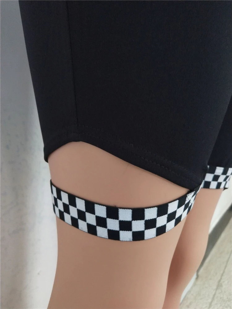 Adogirl Женский комплект из двух предметов, клетчатый гоночный костюм, топ с бюстгальтером и шорты, женский спортивный костюм, летние Клубные костюмы, спортивная одежда