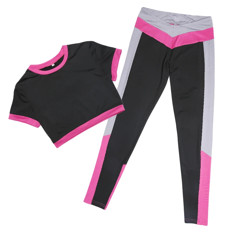 Набор для йоги спортивный лоскутный топ с коротким рукавом эластичные штаны