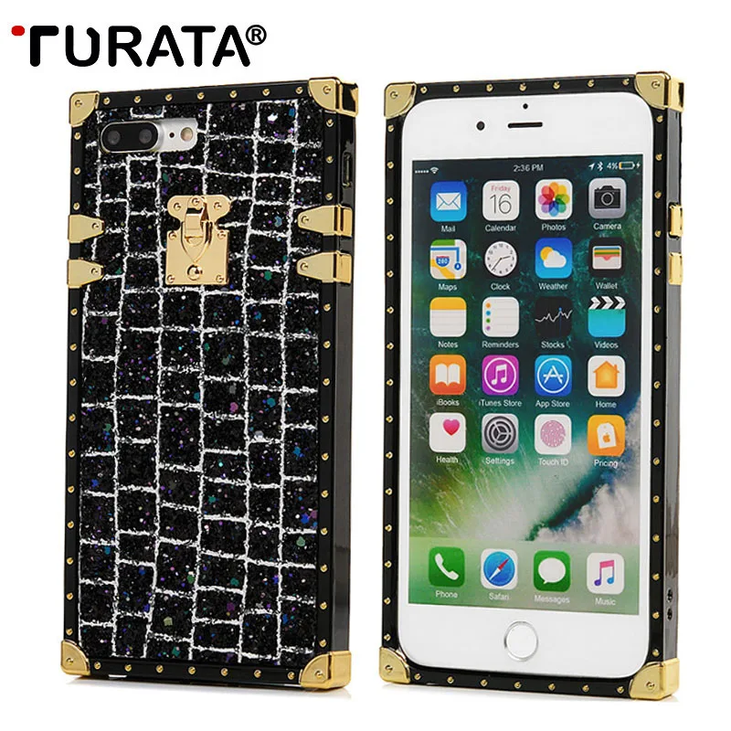 TURATA роскошный квадратный ТПУ чехол для iPhone 7/7 Plus покрытие плед Блестящий