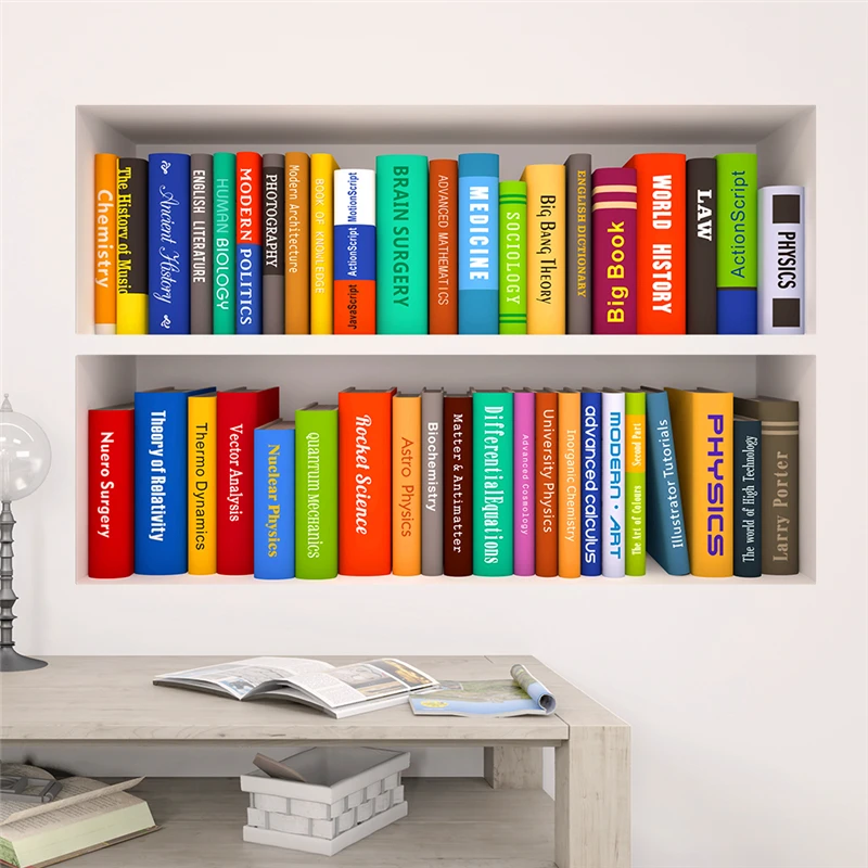 Настенная книжная полка с 3D эффектом наклейки для детской комнаты учебы