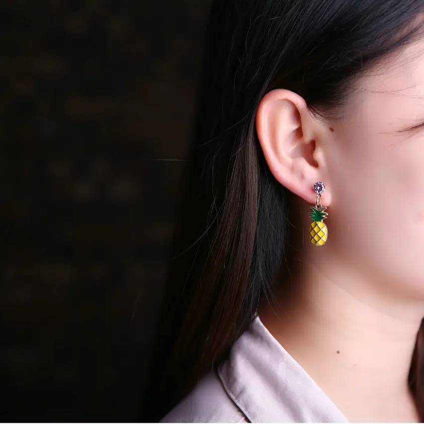 Серьги подвески TianBo с ананасом фруктами и фианитами|earrings for|dropping earrings for womenearrings