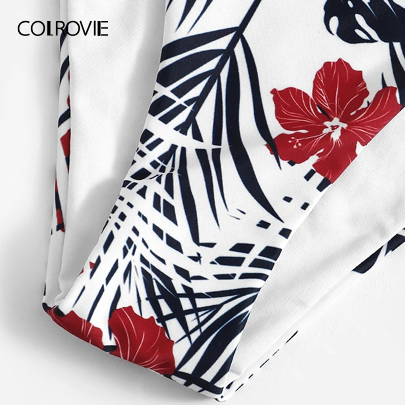 COLROVIE Lattice Top With Random Tropical Tie Side Boho Swimwear Women Bikini Set Wireless Beachwear Ladies Sexy Swimsuit