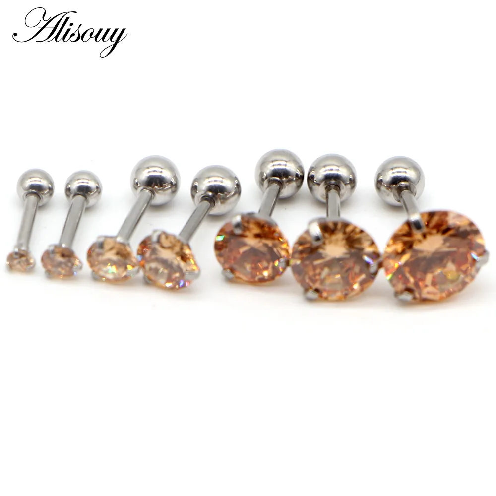 Silver Champange CZ Alisouy 1 шт. 16 г 2-8 мм круглый прозрачный розовый фиолетовый кристалл уха ювелирные изделия пирсинг сталь пирсинг хряща уха пробки тела ювелирные изделия - Окраска металла: Silver Champange CZ