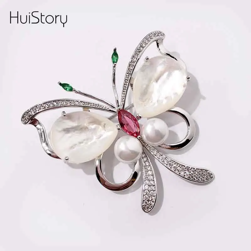 HUISTORY New Luxury High Quality Butterfly Brooches For Women Fashion Zircon Jewelry Animal Crystal Brooch and Pins Gift | Украшения и