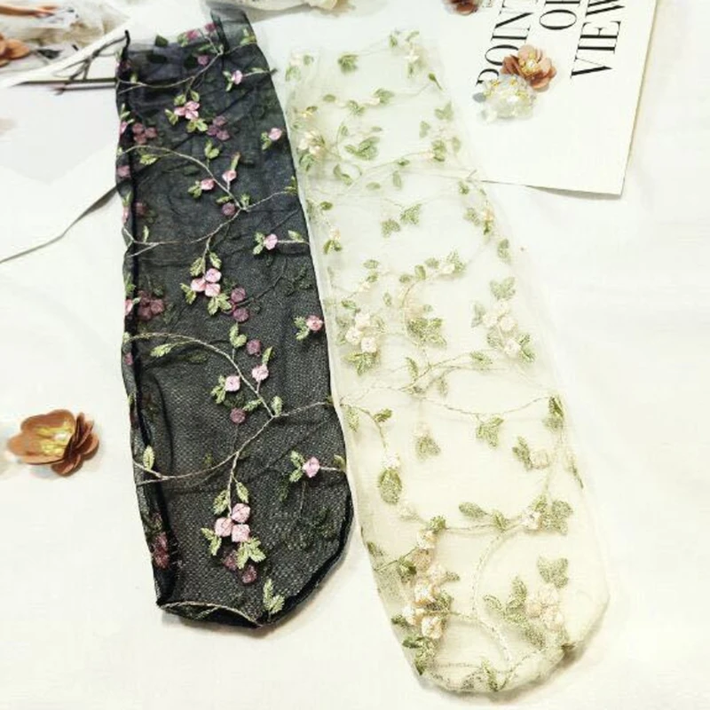 Женские кружевные сетчатые чулки в цветочек Короткие Чулочные изделия с