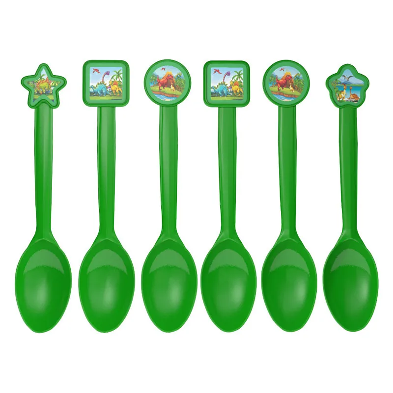 Spoon 6pcs Мультяшный динозавр тема одноразовые наборы посуды для детей с днем рождения декоративные тарелки салфетки для стаканчиков вечерние принадлежности - Цвет: Spoon 6pcs