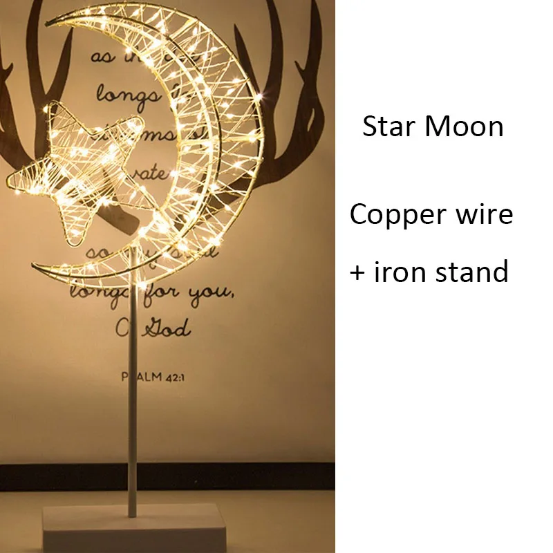 Star Moon Креативный светодиодный светильник в виде сердца, звезды, дерева, в форме травы, ротанга, на батарейках, настольная лампа, вечерние, для дома, спальни, декоративный светильник - Emitting Color: Star Moon