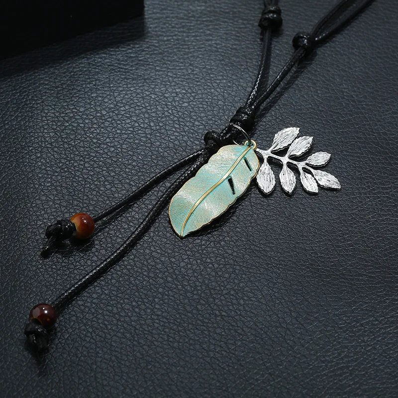 Vintage Retro Women Jewelry Metal Pendant Statement Long Adjustable Black Leather Chain Handmade Rope Wax Cord Fashion Necklace | Украшения