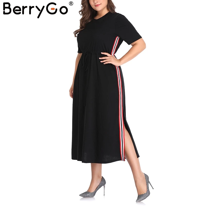 BerryGo модное раздельное Полосатое Свободное длинное платье женское черное с