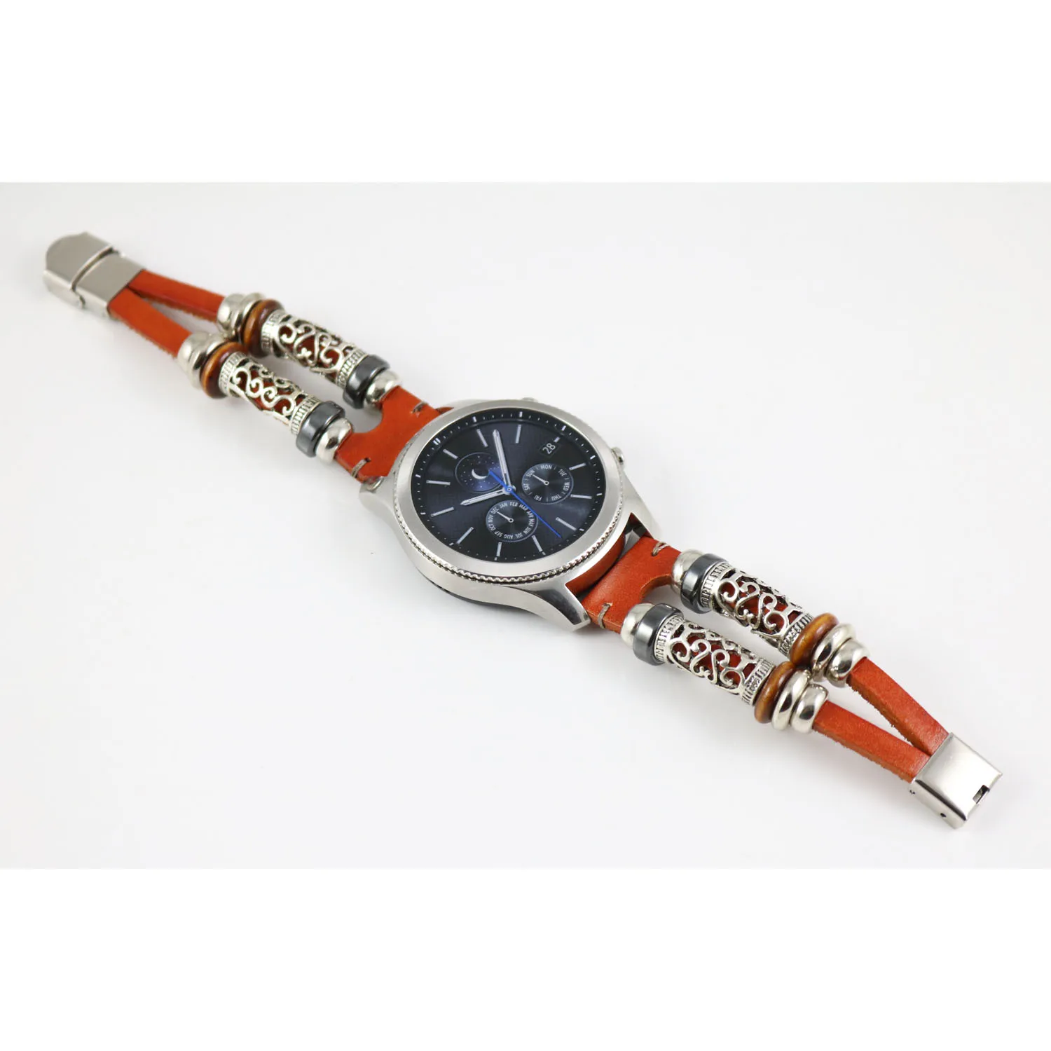 Beads Brown 22 мм бусины из натуральной кожи браслет для samsung gear S3 ремешок для Xiaomi Huami Amazfit Pace Stratos 2 Amazfit 2 Band - Цвет ремешка: Beads Brown