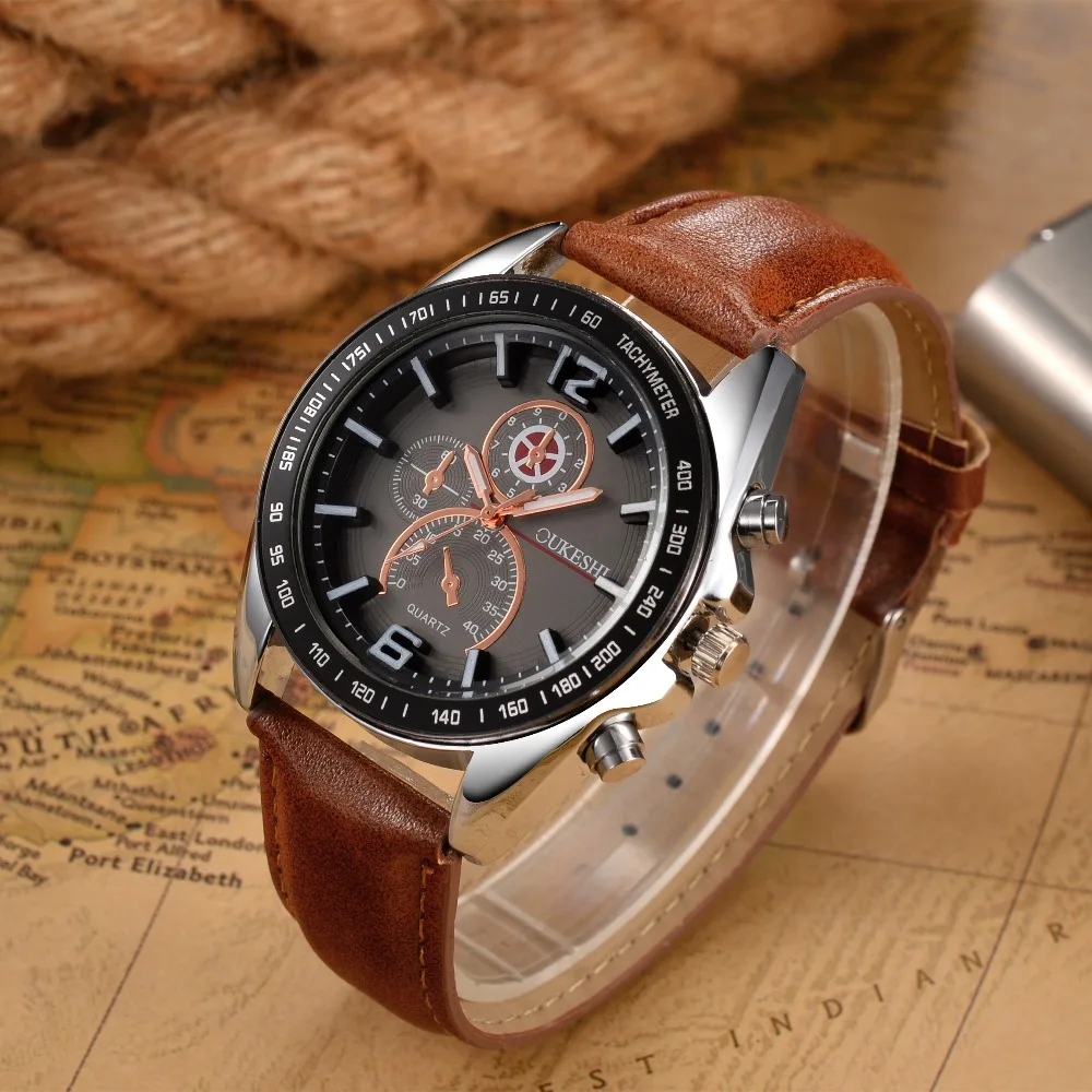 Часы наручные OUKESHI Мужские кварцевые брендовые водонепроницаемые Модные