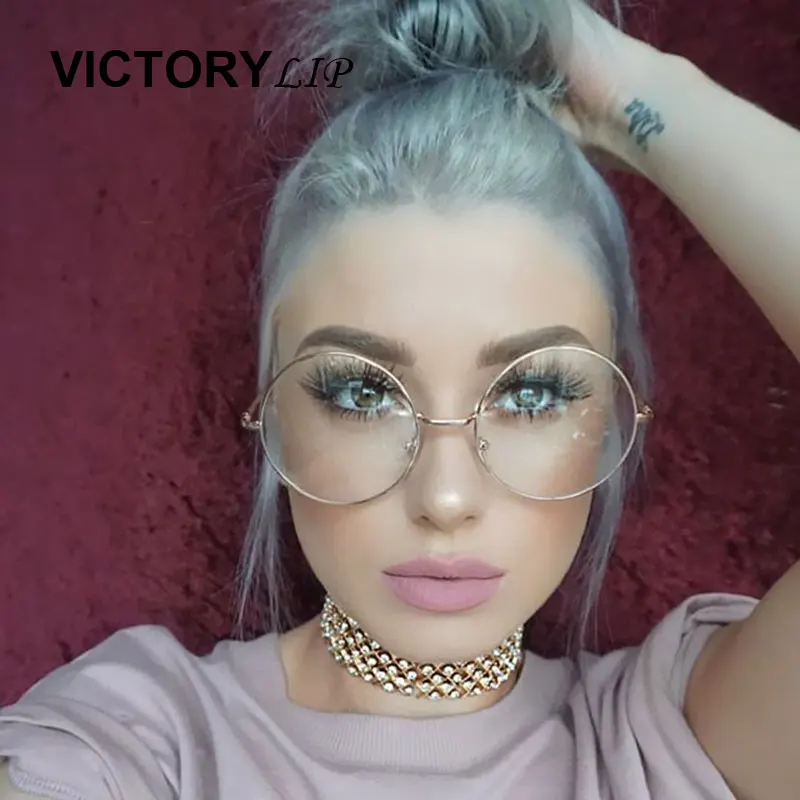 Очки женские прозрачные с прозрачными линзами в металлической оправе|round glasses