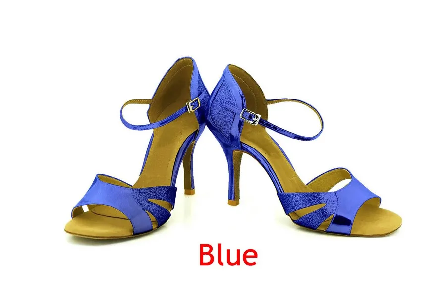 blue heel 6cm Обувь для латинских танцев; блестящие туфли для танцев; женские кроссовки; цвет черный, красный, золотой, синий; вечерние туфли для вальса; мягкая подошва; JuseDanc - Цвет: blue heel 6cm
