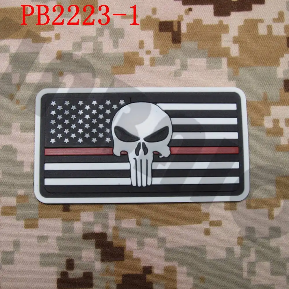 PB2223 Luminous 3D ПВХ Патч тонкая красная линия DEVGRU команда котиков Череп Американский флаг - Цвет: PB2223 Luminous