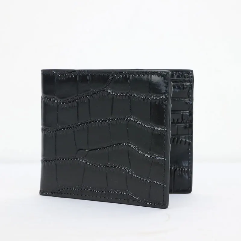 black 1 Мужской кошелек из натуральной кожи с крокодиловым узором, черный, коричневый, тонкий мужской кошелек, зажим для денег, долларов, кредитный держатель для карт, кошельки для мужчин - Цвет: black 1