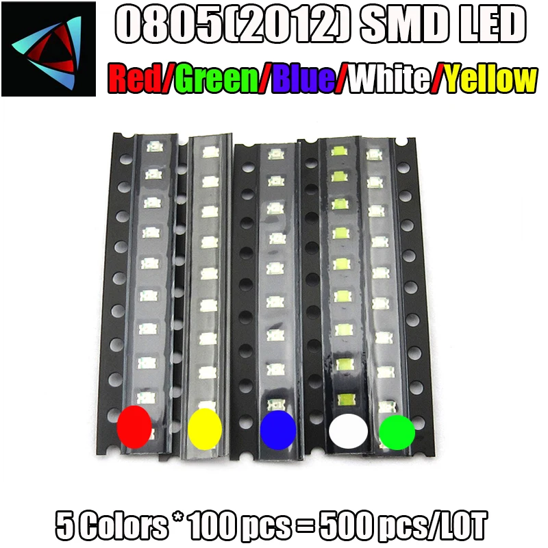 5 значений X100 шт = 500 шт 0805 ультра яркий SMD R G B W Y светодиодный s 0805 2012 smd светодиодный белый красный зеленый синий желтый
