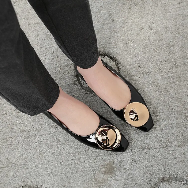 

MLJUESE 2019 women flats Soft Cow leather Metal decoration square toe flats shoes spring autumn casual shoes party dress