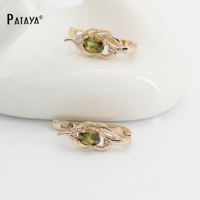PATAYA, натуральный оливковый зеленый цвет, серьги, 585 розовое золото, натуральный кубический циркон, хорошее ювелирное изделие, короткие серьги, аксессуары, Винтажные серьги