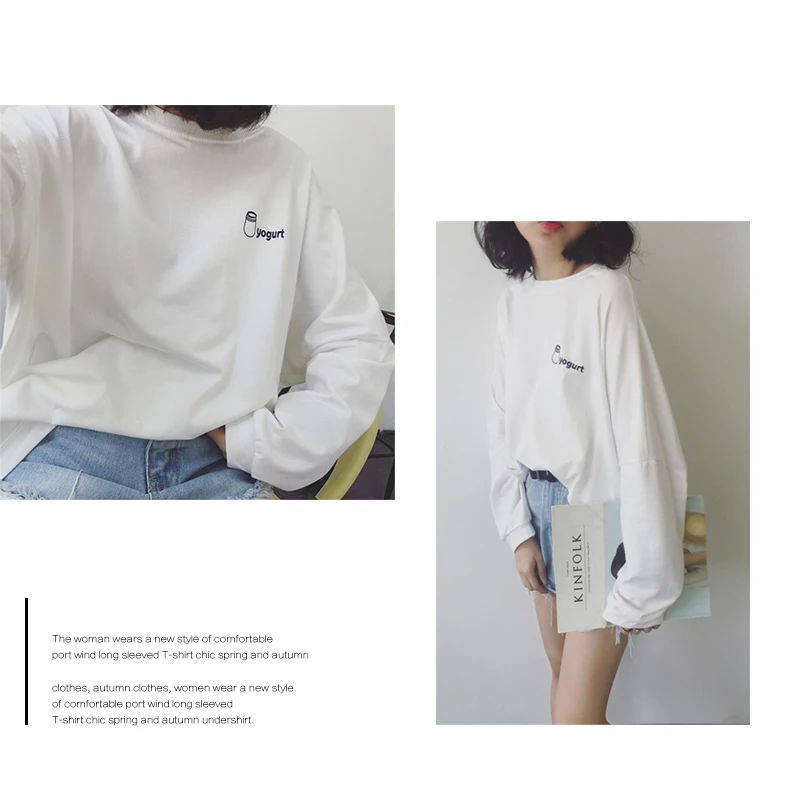 Camisetas Mujer осенние женские футболки корейский стиль Ulzzang Harajuku футболка с принтом в стиле хип-хоп женские свободные топы с длинными рукавами