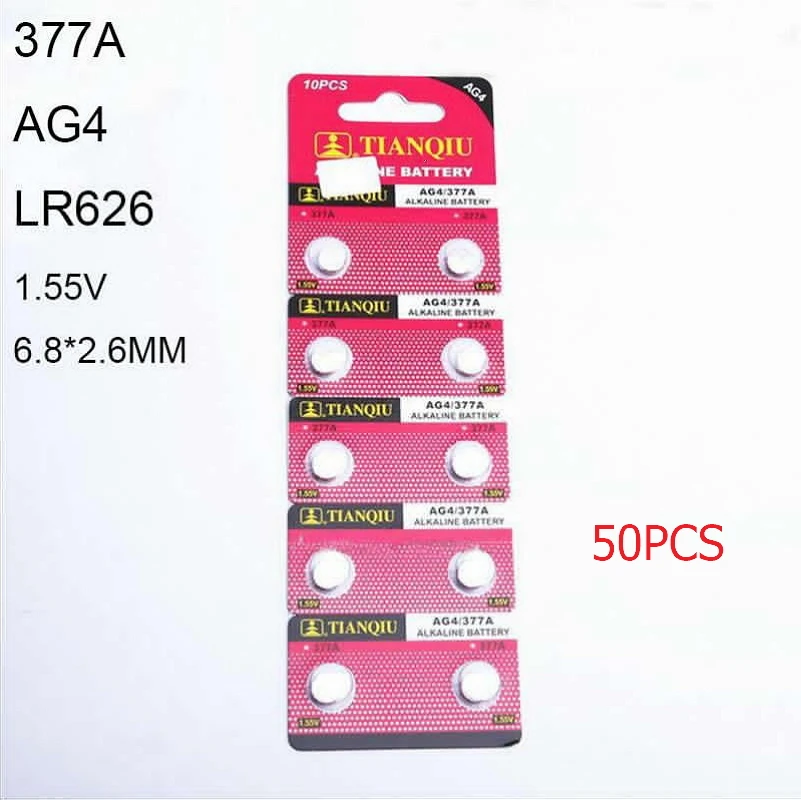 50 шт. AG4 LR626 377A 1 55 в 6 8*2 мм щелочные кнопочные батарейки аксессуары для часов