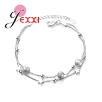 hot sale fashion 925 sterling silver jewelry for women girls double chain star bracelet bangles beloved wedding accessories