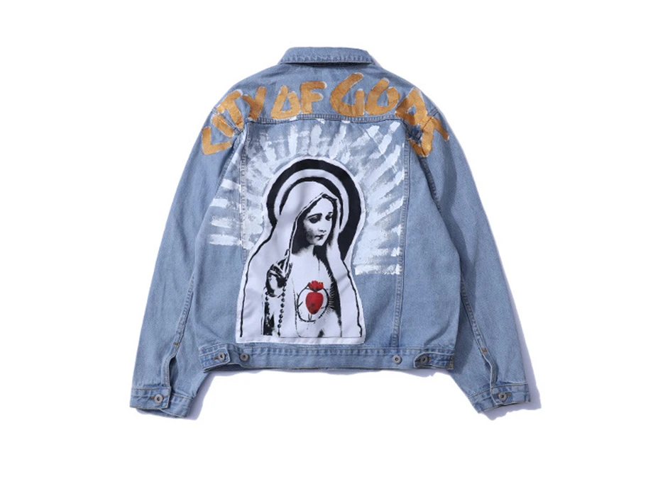Autumn Hip Hop Denim Jacket Men Print Jeans Jackets Streetwear Fashion Casual Cotton Coat Male HZ021