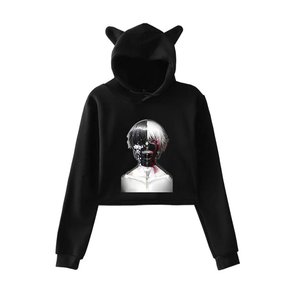 Японский аниме Токийский Гуль укороченная Толстовка Kaneki Ken с принтом Укороченный