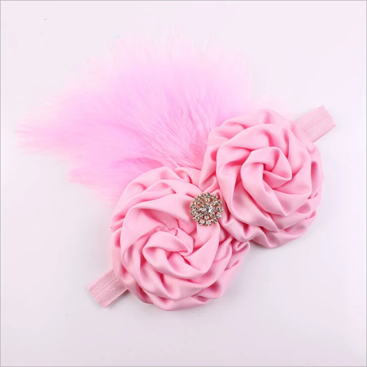 Головная повязка для новорожденных девочек с розами и перьями на голову