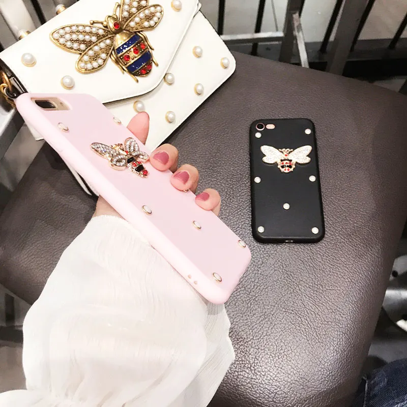 Phone Case for Moto G5/G6 Plus Luxury Cute 3D Bee Pearl Bling Glitter Silicone Soft Back Cover LG K8 K10 2017 Funda Coque |