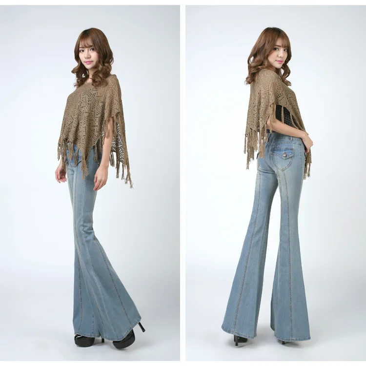 Новые эластичные расклешенные джинсы женские Подиумные в стиле ретро узкие с