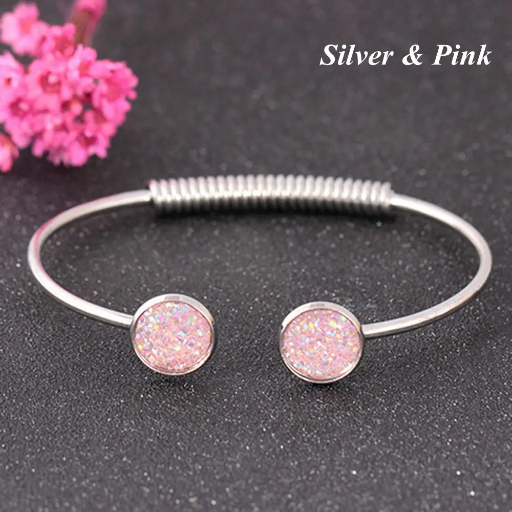 silverpink 1 шт Новое поступление Женская мода опал металлическая манжета, браслет простой милый Блестящий регулируемый браслет с блестками модное ювелирное изделие подарок - Окраска металла: silverpink