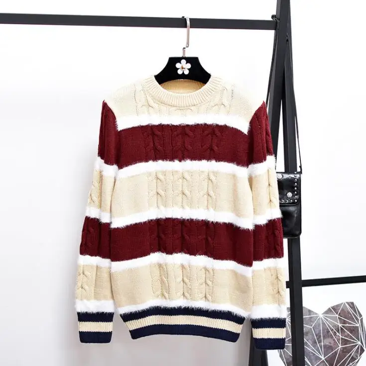 Корейской версии того же пункта Круглый воротник в полоску твист вязать мохер