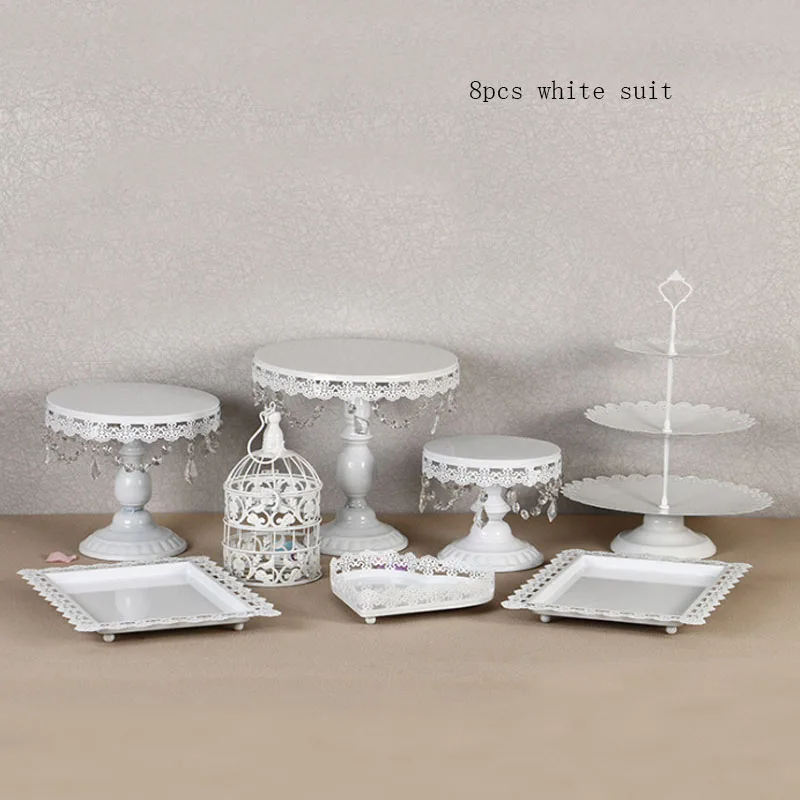 8pcs white 4-15 шт. золотой белый торт стенд набор круглый металлический кристалл кекс ДЕСЕРТ ДИСПЛЕЙ с пьедесталом Свадебная вечеринка дисплей - Цвет: 8pcs white