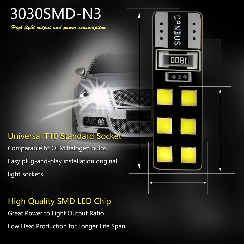 2 шт. T10 светодиодный автомобильный светильник s 12SMD 5730 Ширина лампа супер яркий