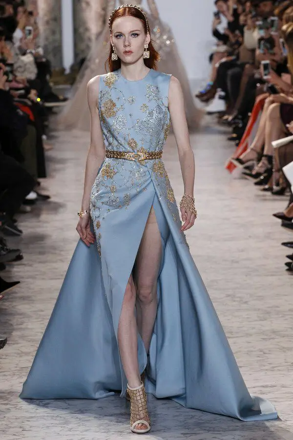 2017 Аппликации Elie Saab Вечерние Платья Длинные С Поясом Сексуальная Сторона Сплит